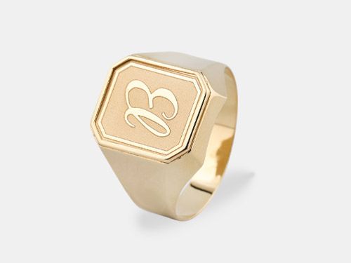 anillo sello de oro hexagonal en mate y brillo personalizado