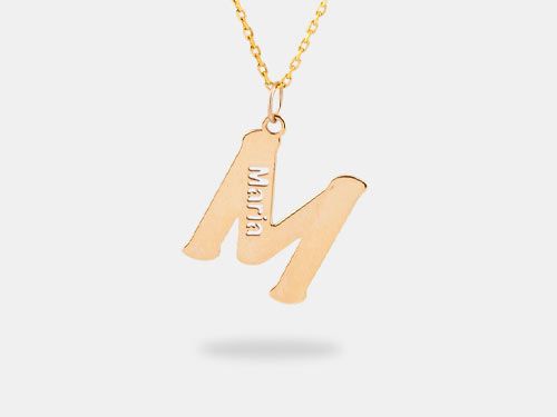 collar de oro inicial lisa y nombre calado personalizado