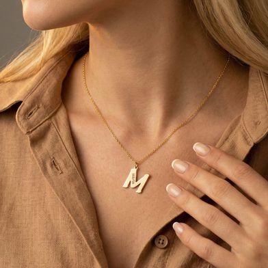 collar de oro inicial lisa y nombre calado personalizado