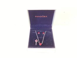 accesorios relojeria pandora conjunto joias prata - anel + colar + brincos com cora&ccedil;&atilde;o vermelho