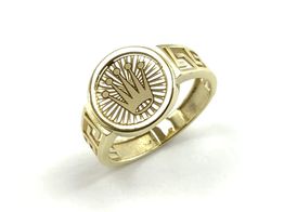 anillo hombre oro 18kt sello corona con laterales greca