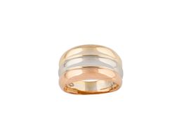 anillo oro 18k ancha en oro tricolor