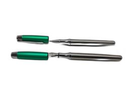 boligrafo alta gama belbol set pluma estilogr&aacute;fica + bol&iacute;grafo verde/plata