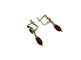 brincos ouro 18k com pedra con coral 