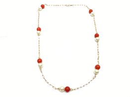Cadena Oro 18k Con Coral,perla 23.5cm
