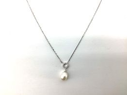 colar prata 925mm com pedra con circonita,perla 19 5cm 