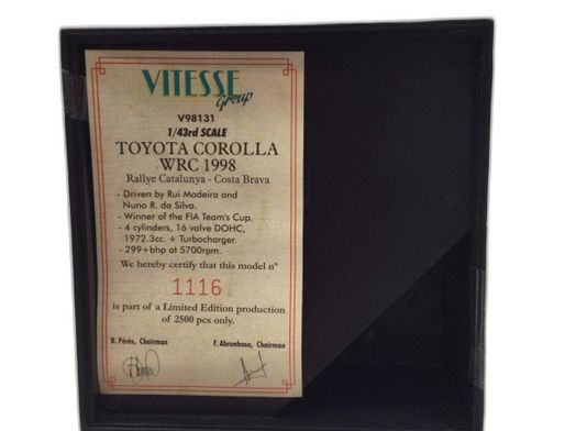 colecionismo desportivo vitesse group toyota corolla wrc 1998