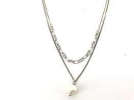 collar plata 925mm con perla 23cm  collar plata 925mm con perla 23cm