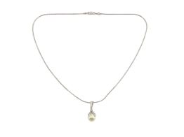 colar ouro 18k com pedra con diamante,perola 21cm 