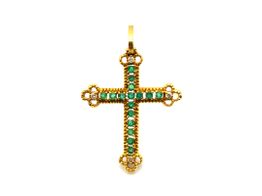 crucifijo oro 18k con diamante,esmeralda 