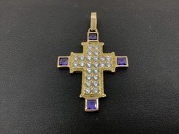 crucifixo ouro 18k com pedra con circonita 