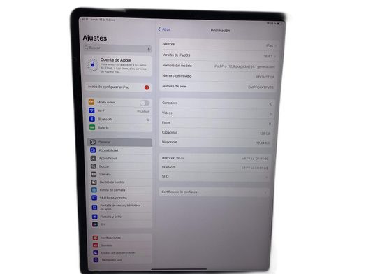 ipad apple ipad pro (wi-fi) (a2229) 128gb (12,9) (4th generation)