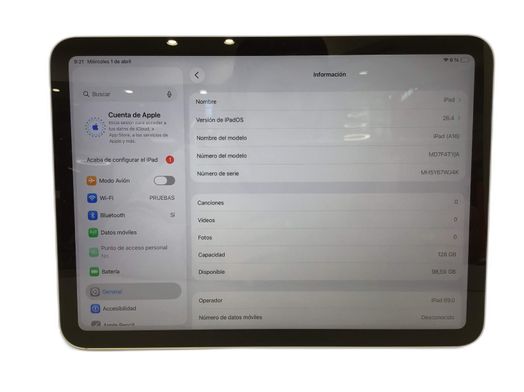ipad apple ipad (wi-fi+5g) (a3355) (a3356) 128gb (10.9) (11 generacion)