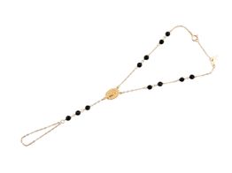 manita oro 18kt rosario bolas onix y milagrosa