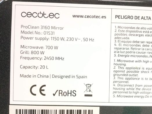 microondas cecotec proclean 3160