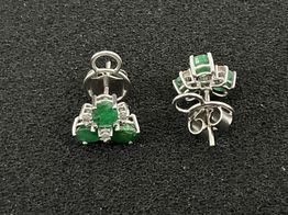 pendientes oro 18k con diamante,esmeralda 