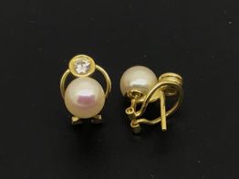 Pendientes Oro 18k Con Perla,diamante