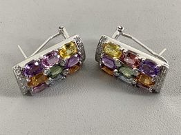pendientes oro 18k con diamante,zafiro 