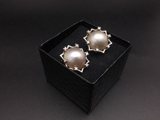 pendientes oro 18k con circonita,nacar 