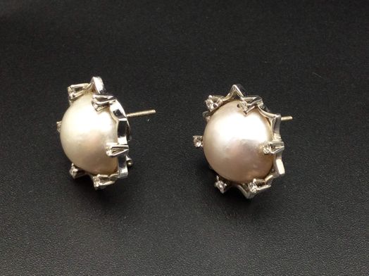 pendientes oro 18k con circonita,nacar 