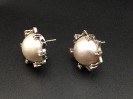 pendientes oro 18k con circonita,nacar 