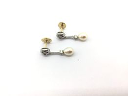 pendientes oro 18k con diamante,perla 