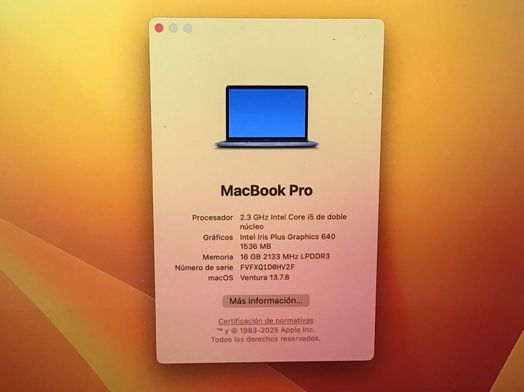 portatil apple apple macbook pro core i5 2.3 13 (2017) (a1708)