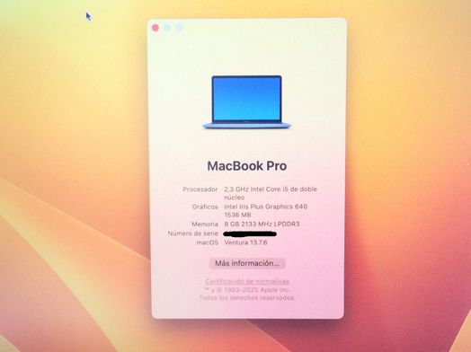 portatil apple apple macbook pro core i5 2.3 13 (2017) (a1708)
