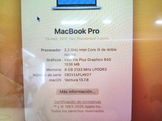 portatil apple apple macbook pro core i5 2.3 13 (2017) (a1708)