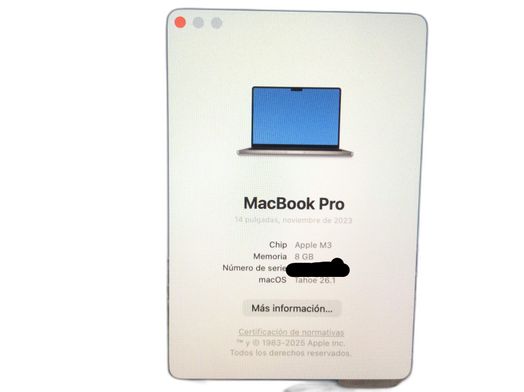 portatil apple apple macbook pro m3 8-core 4.0 14 (10gpu) (2023) (a2918)