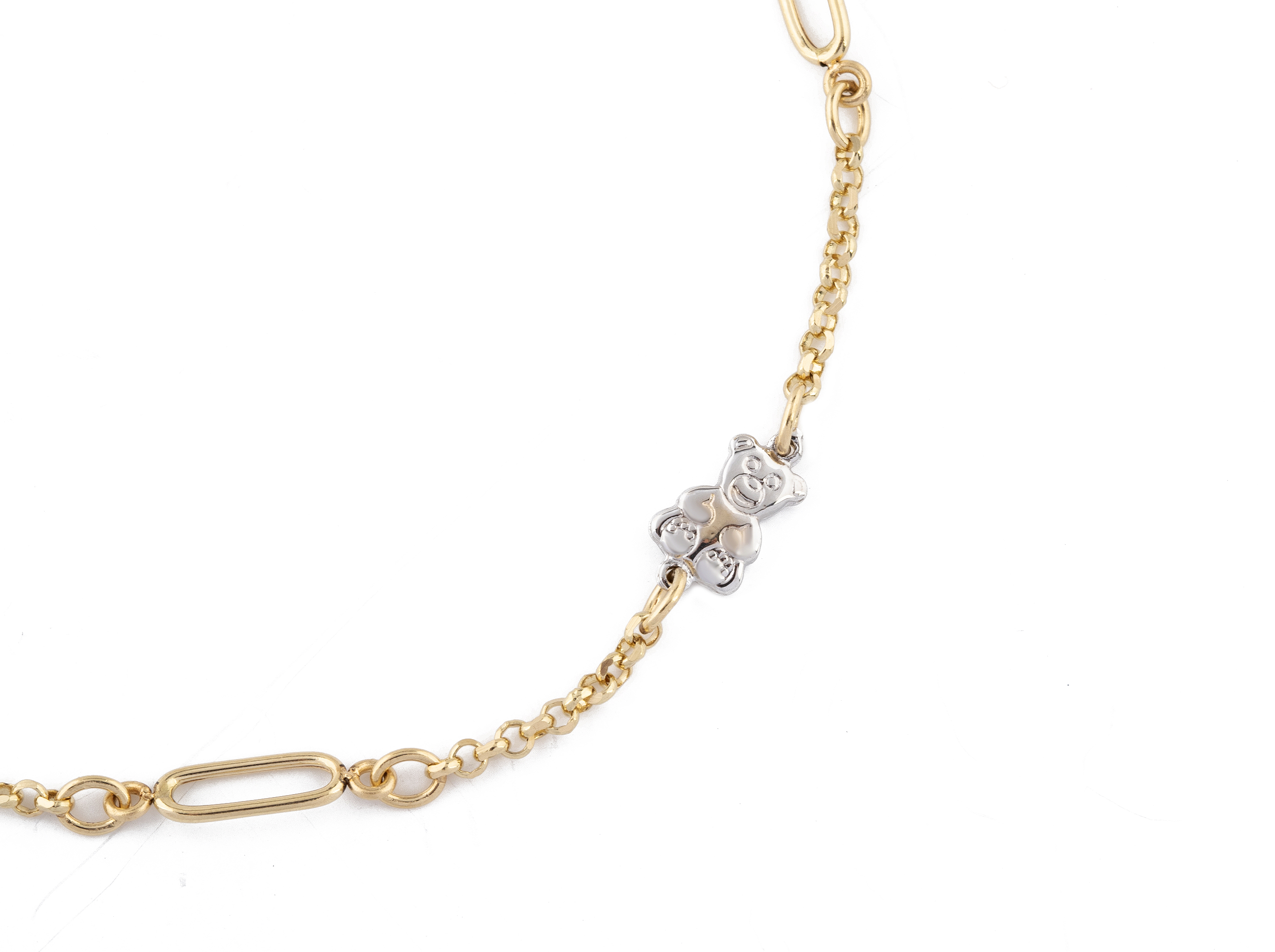 Pulsera Oro 18k Con Eslabon Alargado Alternos Con Oso En Oro Blanco pulsera-oro-18k-con-eslabon-alargado-alternos-con-oso-en-oro-blanco