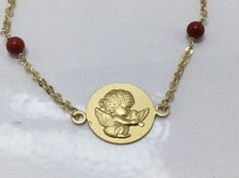 pulsera oro 18k con coral 