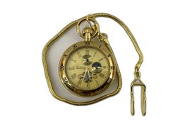reloj bolsillo shuhang rel&oacute;gio de bolso mec&acirc;nico autom&aacute;tico dourado com corrente
