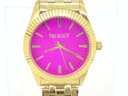 reloj pulsera se&ntilde;ora pura alegria dorado esfera rosa