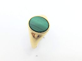 selo ouro 18k com pedra con malaquita 