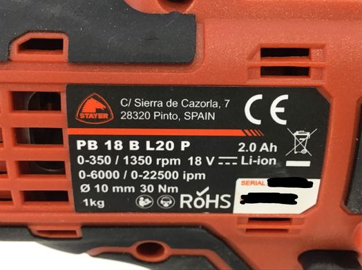 taladro a bateria stayer pb18 b l20 pk